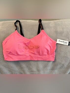 bebe Hot Pink Seamless Logo Bralette with Black Straps